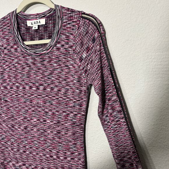 NEW KADA The Space Dye Ribbed Midi Dress Size Medium Berry Pink Black Baddie - Picture 7 of 11